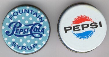 Two different types of Pepsi-Cola caps.